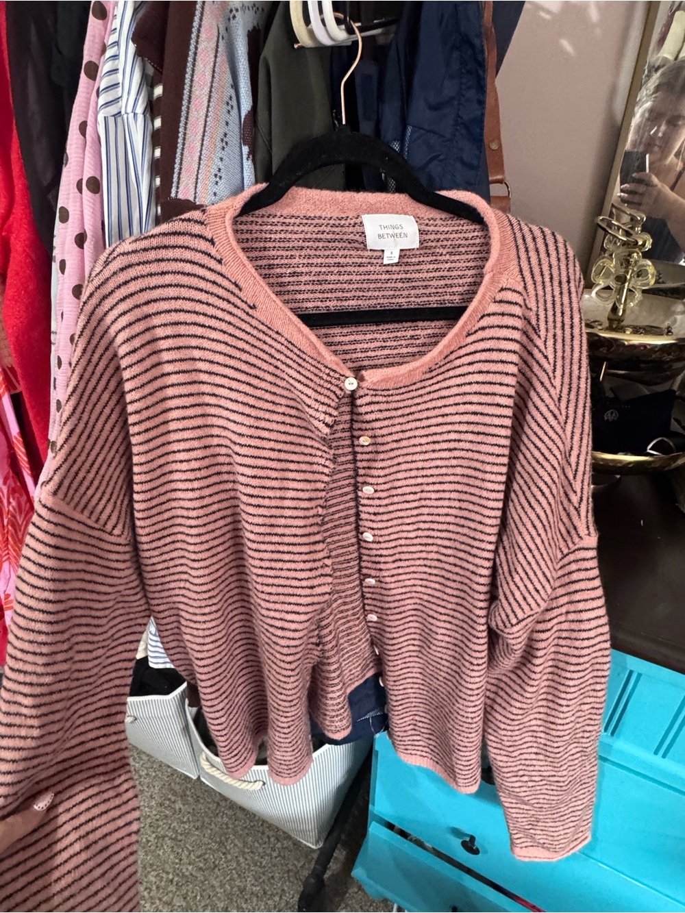Things Remembered Rose Pink and Black Striped Button-Front Cardigan